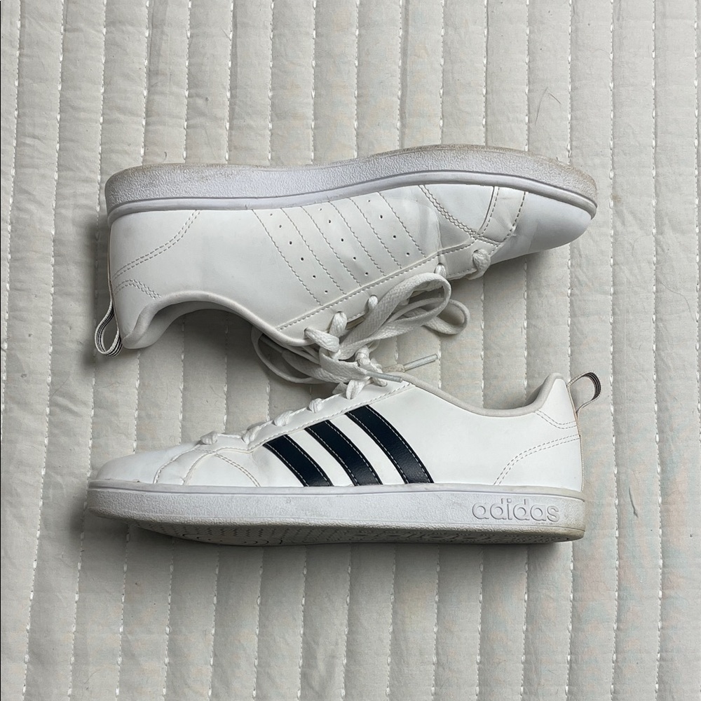 Adidas Women's White Sneakers with Black Stripes